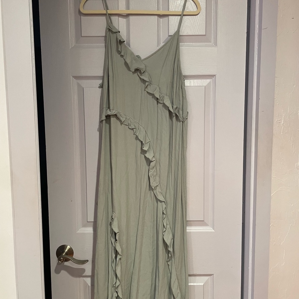 H&M Asymmetrical Ruffled Dress in Soft Green